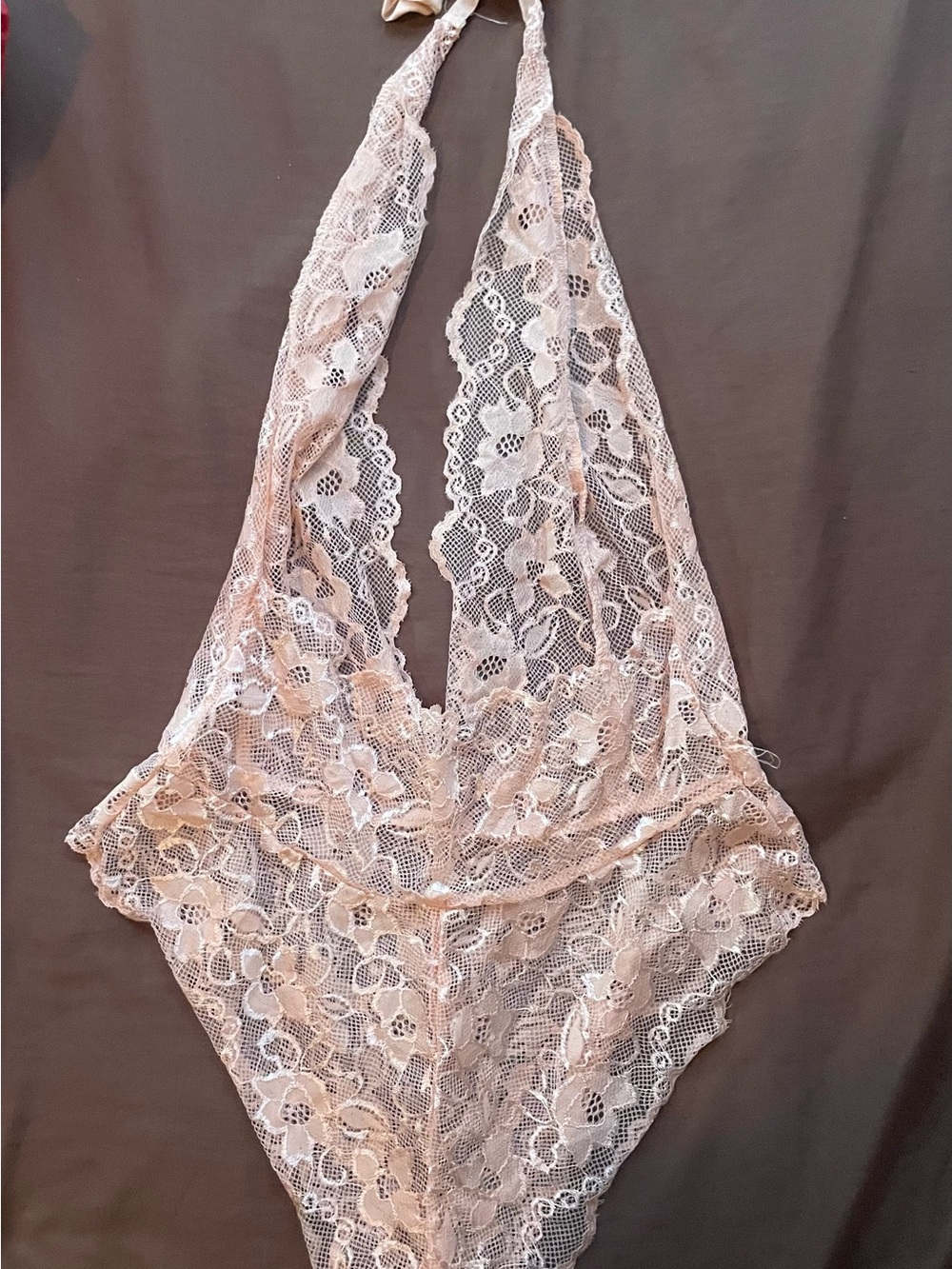 Lace Halter Teddy Bodysuit - Blush Pink